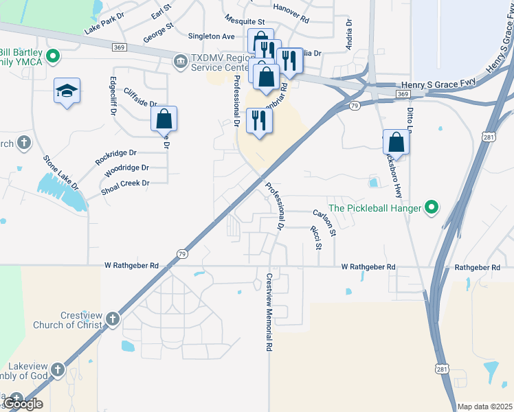 map of restaurants, bars, coffee shops, grocery stores, and more near 5300 Professional Drive in Wichita Falls