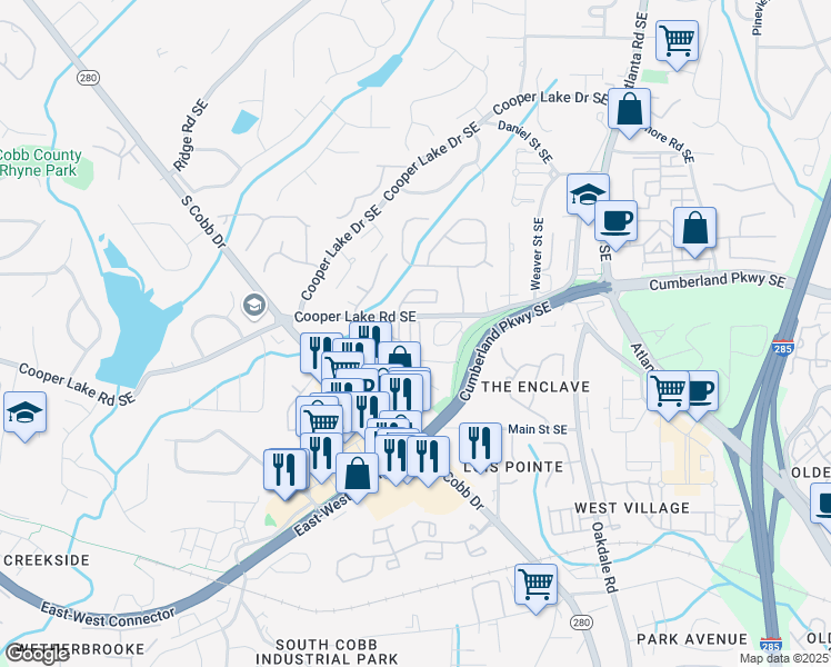 map of restaurants, bars, coffee shops, grocery stores, and more near 4429 Wilkerson Manor Drive in Smyrna