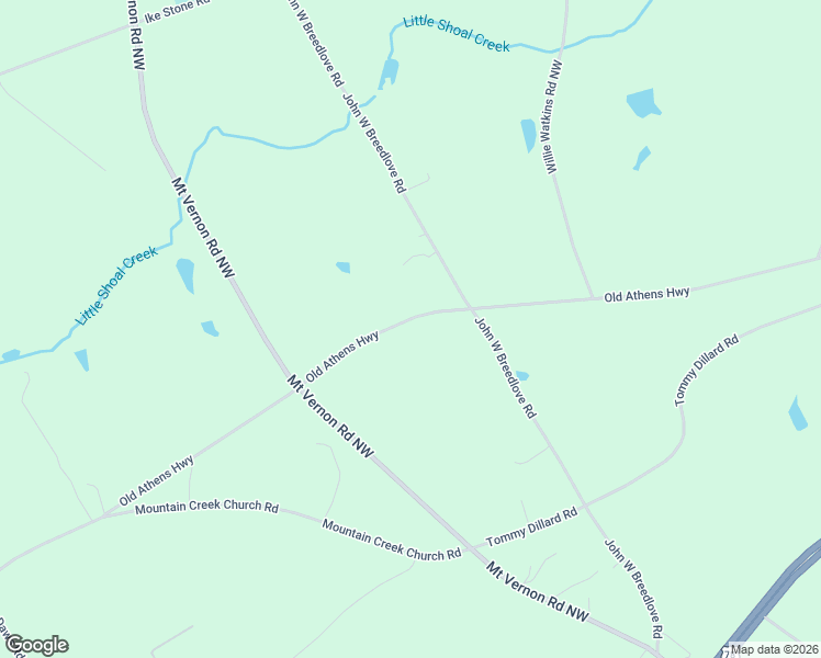 map of restaurants, bars, coffee shops, grocery stores, and more near 2569 Old Athens Highway in Monroe