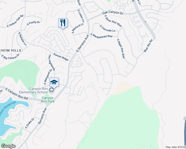 map of restaurants, bars, coffee shops, grocery stores, and more near 1063 South Taylor Court in Anaheim