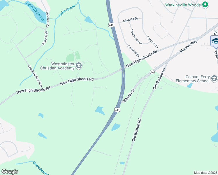map of restaurants, bars, coffee shops, grocery stores, and more near 1061 Melrose Court in Watkinsville
