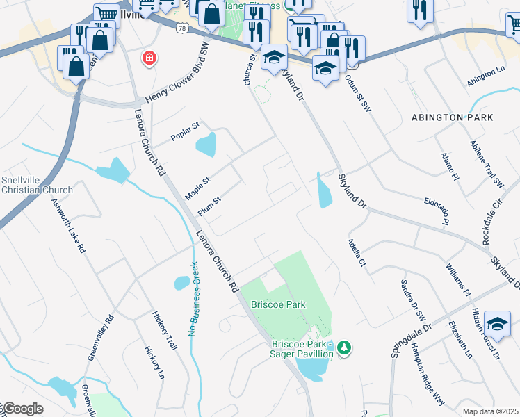 map of restaurants, bars, coffee shops, grocery stores, and more near 2551 Freemont Street in Snellville