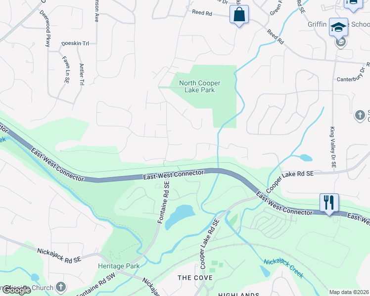 map of restaurants, bars, coffee shops, grocery stores, and more near 2407 Vinings Oaks Court in Smyrna