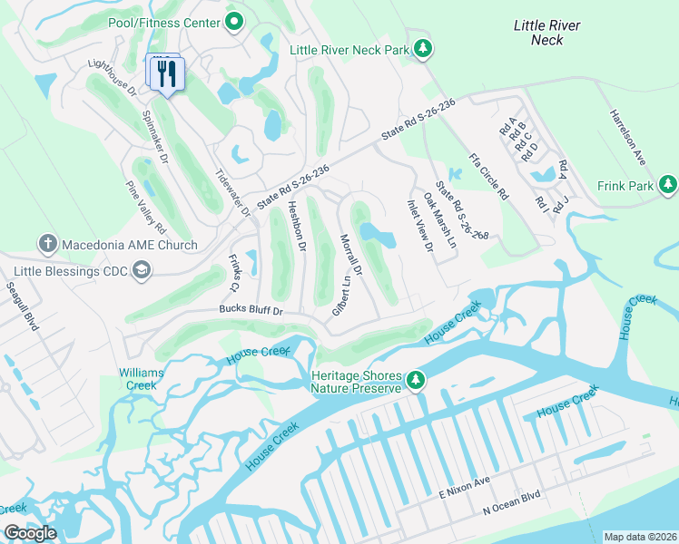 map of restaurants, bars, coffee shops, grocery stores, and more near 5024 Gilbert Lane in North Myrtle Beach