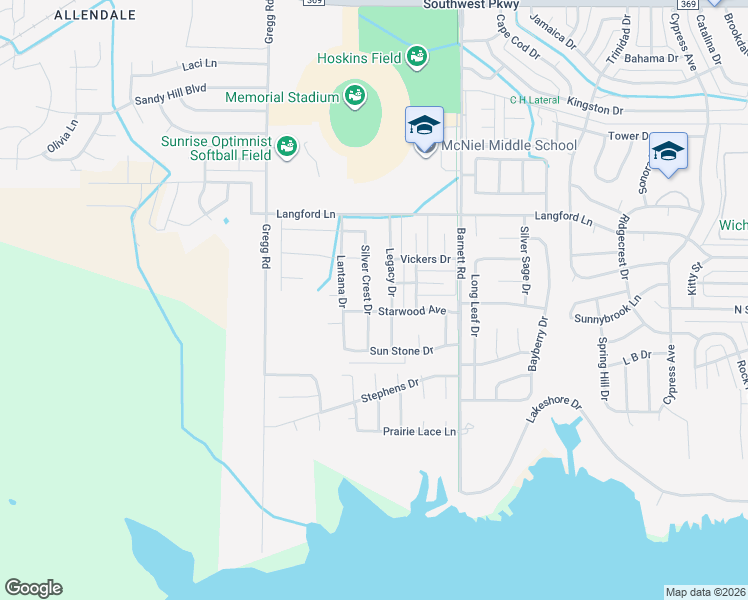 map of restaurants, bars, coffee shops, grocery stores, and more near 4937 Silver Crest Drive in Wichita Falls