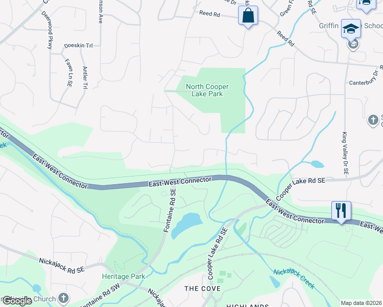 map of restaurants, bars, coffee shops, grocery stores, and more near 2407 Vinings Oaks Court in Smyrna