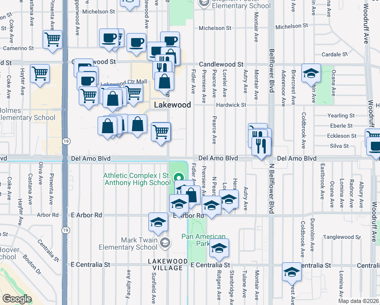 map of restaurants, bars, coffee shops, grocery stores, and more near 4909 Fidler Avenue in Lakewood
