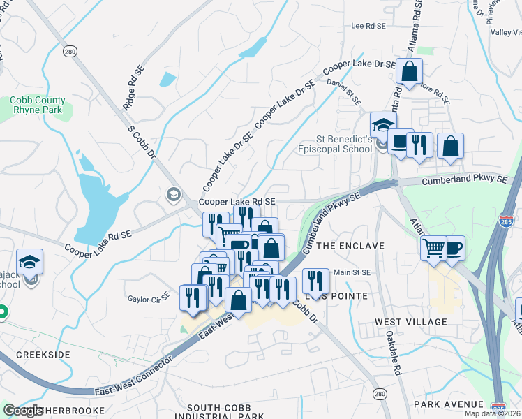 map of restaurants, bars, coffee shops, grocery stores, and more near 4437 Wilkerson Manor Drive in Smyrna