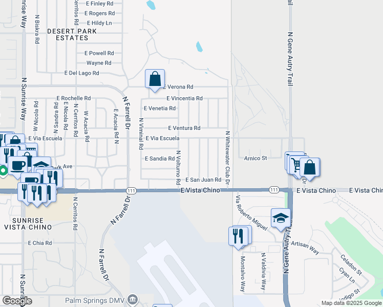 map of restaurants, bars, coffee shops, grocery stores, and more near 2050 N San Gorgonio Rd in Palm Springs