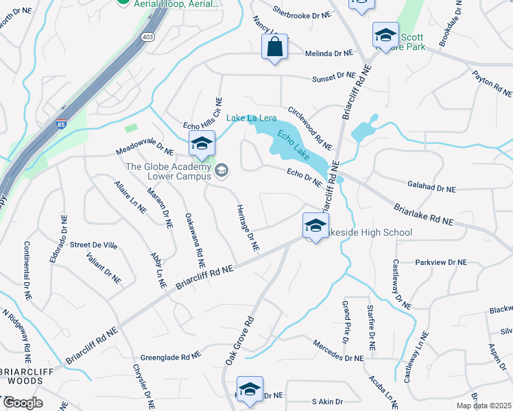 map of restaurants, bars, coffee shops, grocery stores, and more near 2524 Woodwardia Road Northeast in Atlanta