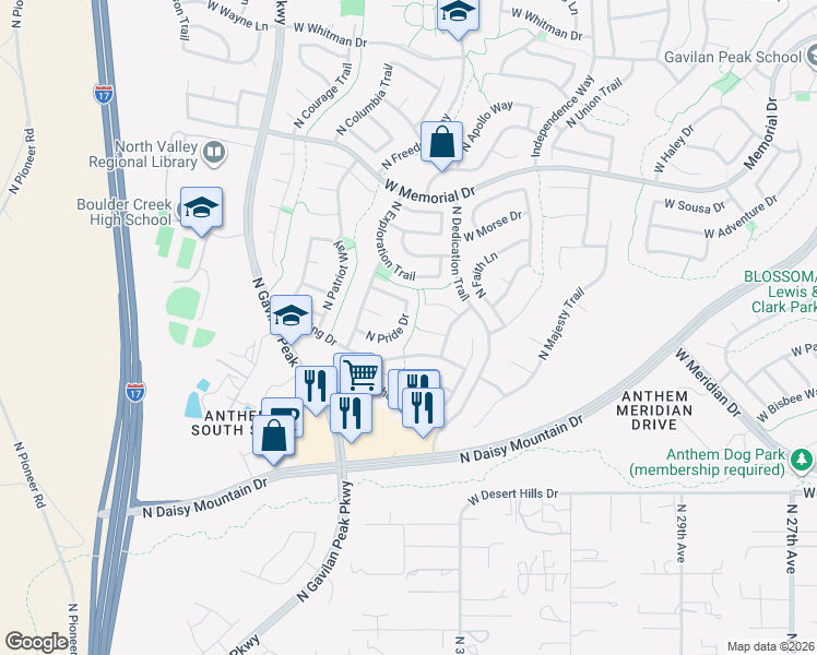 map of restaurants, bars, coffee shops, grocery stores, and more near 39967 North Pride Drive in New River