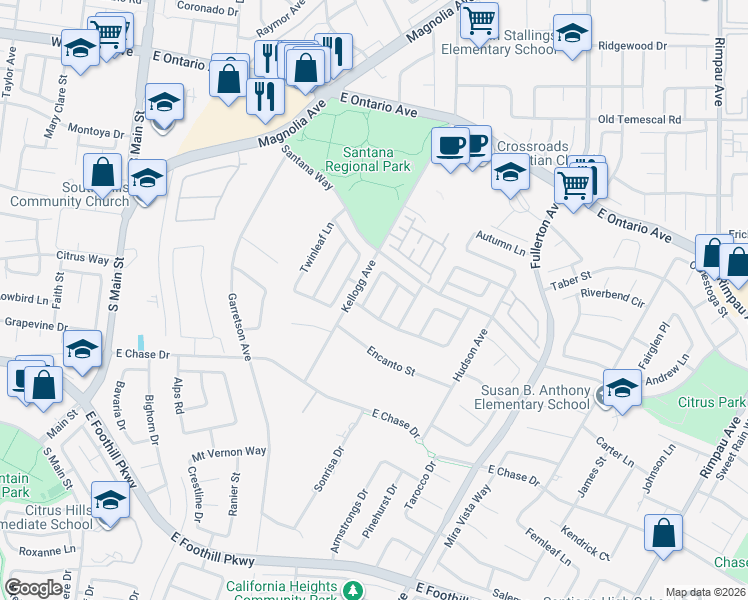 map of restaurants, bars, coffee shops, grocery stores, and more near 2671 Harvest Crest Lane in Corona