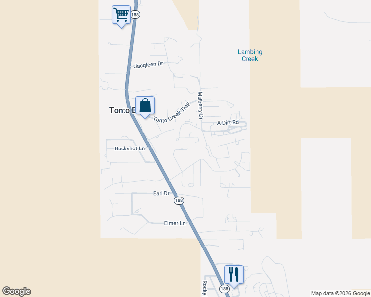 map of restaurants, bars, coffee shops, grocery stores, and more near Bethel Drive in Tonto Basin