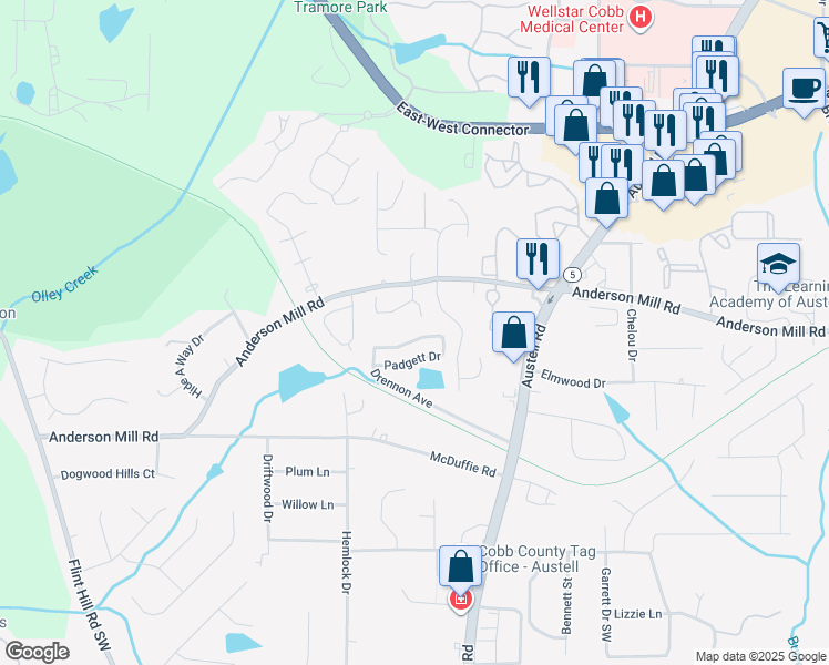 map of restaurants, bars, coffee shops, grocery stores, and more near 2064 Lenoa Lane in Austell