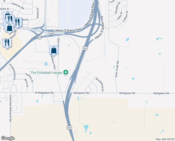 map of restaurants, bars, coffee shops, grocery stores, and more near 3 Kalee Court in Wichita Falls