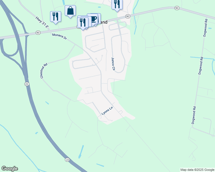 map of restaurants, bars, coffee shops, grocery stores, and more near 4910 Warrencliffe Way in Longs