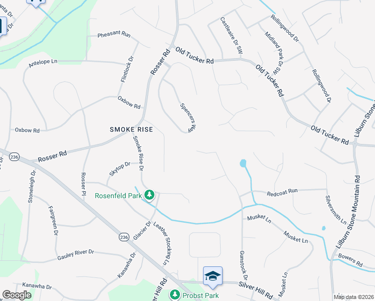 map of restaurants, bars, coffee shops, grocery stores, and more near 5514 Militia Drive in Stone Mountain