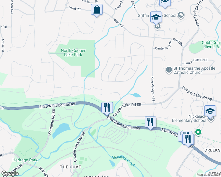 map of restaurants, bars, coffee shops, grocery stores, and more near 1009 Carriage Lane Southeast in Smyrna