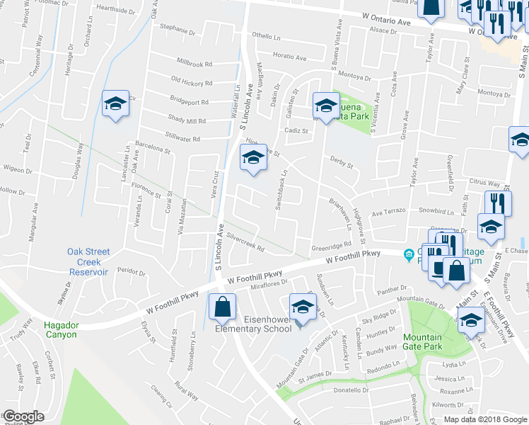 map of restaurants, bars, coffee shops, grocery stores, and more near 1010 Royal Oaks Circle in Corona