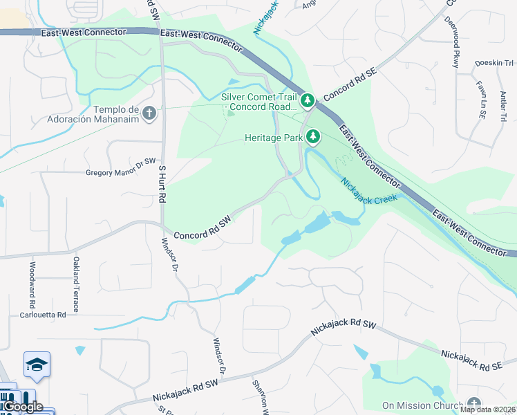 map of restaurants, bars, coffee shops, grocery stores, and more near 4201 Mill Grove Lane Southwest in Smyrna