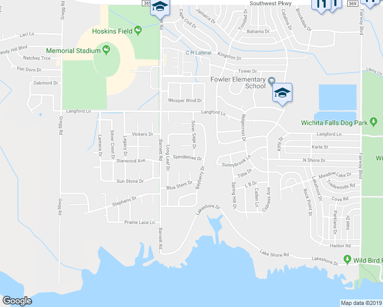 map of restaurants, bars, coffee shops, grocery stores, and more near 5310 Spindletree Drive in Wichita Falls