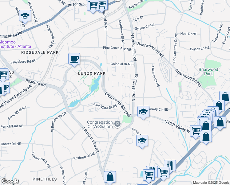 map of restaurants, bars, coffee shops, grocery stores, and more near 3409 Reserve Drive Northeast in Atlanta