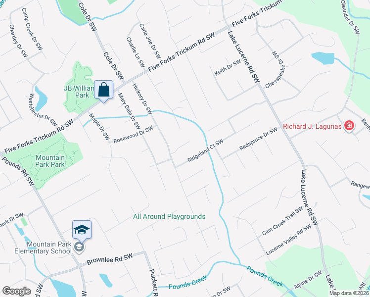 map of restaurants, bars, coffee shops, grocery stores, and more near 4762 Hickory Court Southwest in Lilburn