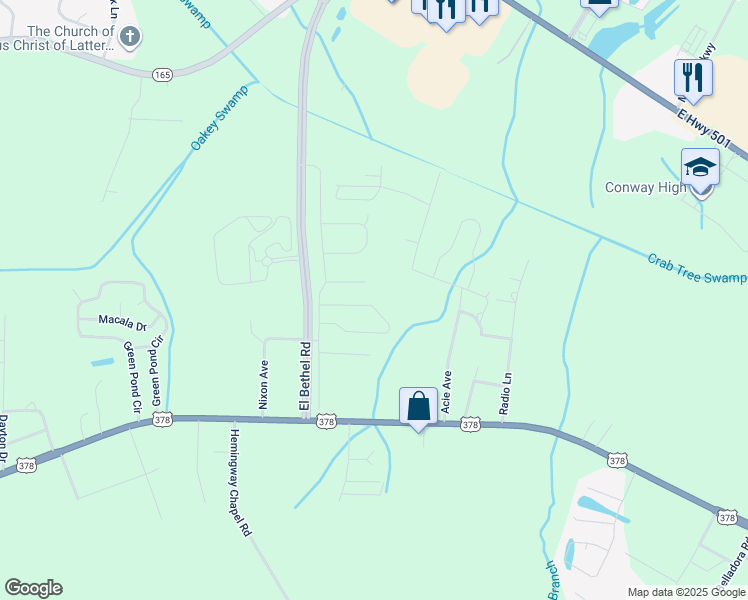 map of restaurants, bars, coffee shops, grocery stores, and more near 2441 Farmwood Cir in Conway