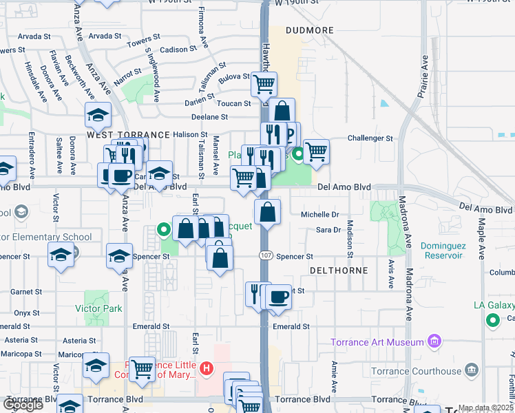 map of restaurants, bars, coffee shops, grocery stores, and more near 20333 Hawthorne Boulevard in Torrance