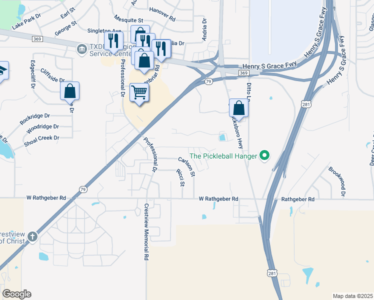 map of restaurants, bars, coffee shops, grocery stores, and more near 5426 Flo Drive in Wichita Falls