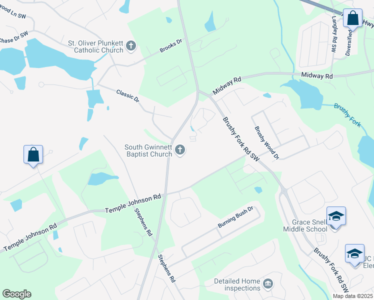 map of restaurants, bars, coffee shops, grocery stores, and more near 3400 Rosebud Road in Loganville