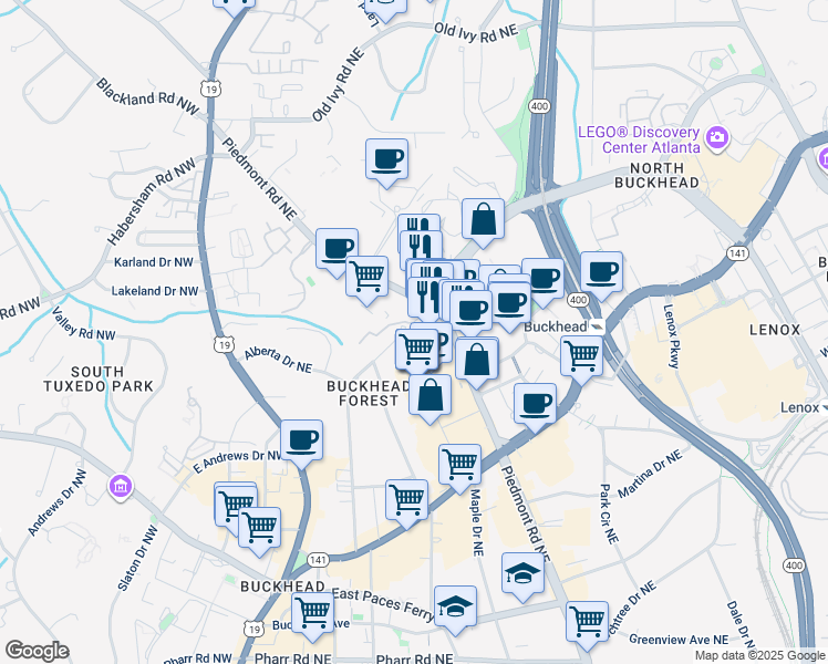 map of restaurants, bars, coffee shops, grocery stores, and more near 3321 Buckhead Forest Mews in Atlanta
