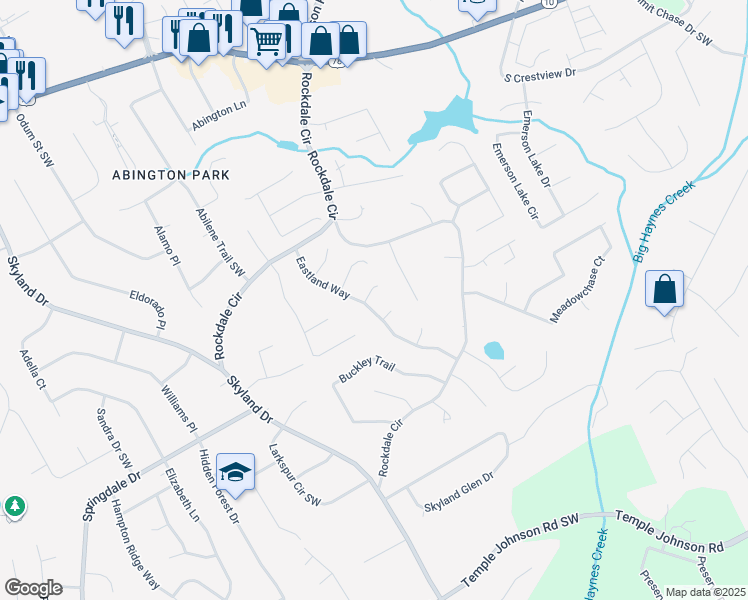 map of restaurants, bars, coffee shops, grocery stores, and more near 2030 Marshall Trail in Snellville