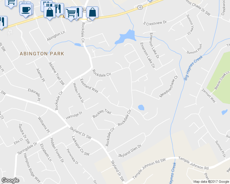 map of restaurants, bars, coffee shops, grocery stores, and more near 2975 Flintrock Way in Snellville