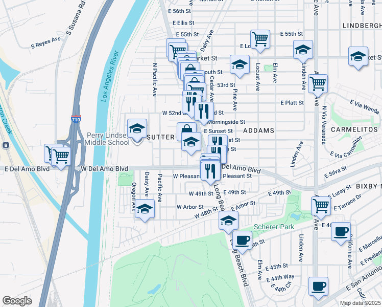 map of restaurants, bars, coffee shops, grocery stores, and more near 26 West Home Street in Long Beach