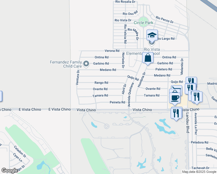 map of restaurants, bars, coffee shops, grocery stores, and more near 67340 Ovante Road in Cathedral City