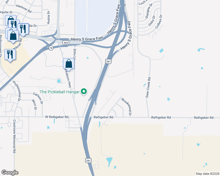 map of restaurants, bars, coffee shops, grocery stores, and more near 3 Kalee Court in Wichita Falls