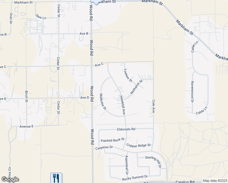 map of restaurants, bars, coffee shops, grocery stores, and more near 18689 Hawkhill Avenue in Perris