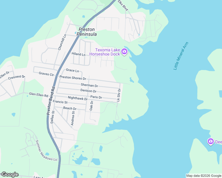 map of restaurants, bars, coffee shops, grocery stores, and more near 417 Denison Drive in Pottsboro