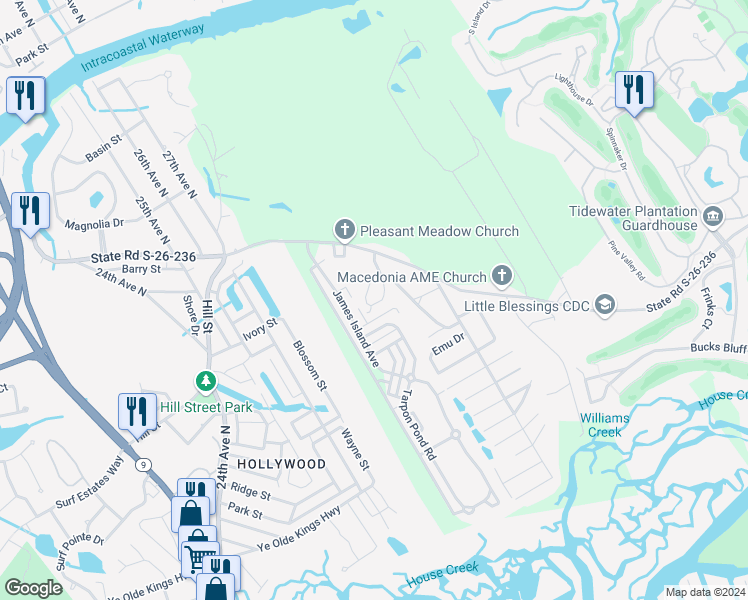 map of restaurants, bars, coffee shops, grocery stores, and more near 1290 Oyster Lane in North Myrtle Beach