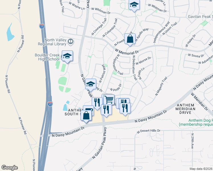 map of restaurants, bars, coffee shops, grocery stores, and more near 40011 North Patriot Way in New River