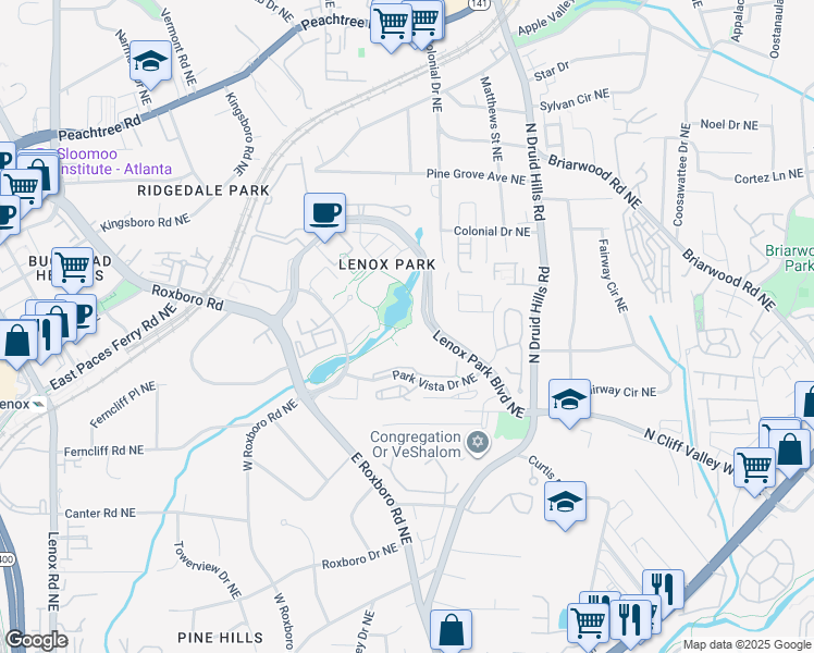 map of restaurants, bars, coffee shops, grocery stores, and more near 4121 Gables Drive Northeast in Brookhaven