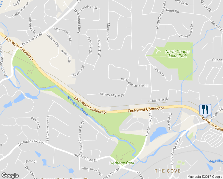 map of restaurants, bars, coffee shops, grocery stores, and more near 4900 Hickory Mill Drive Southeast in Smyrna