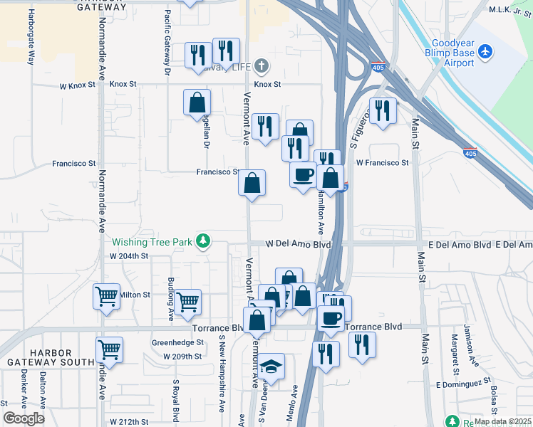 map of restaurants, bars, coffee shops, grocery stores, and more near 20100 South Vermont Avenue in Torrance