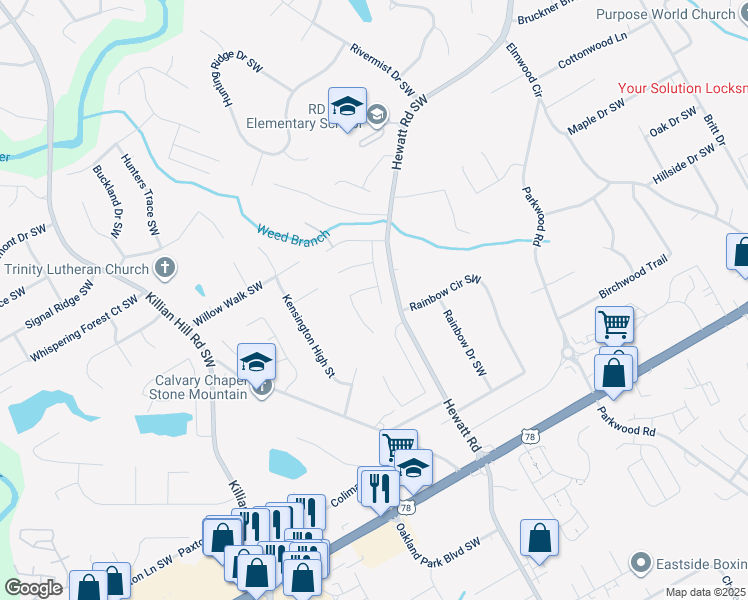 map of restaurants, bars, coffee shops, grocery stores, and more near 1985 Cider Press Trail in Lilburn