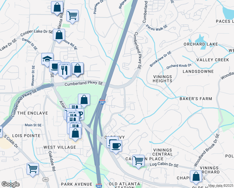 map of restaurants, bars, coffee shops, grocery stores, and more near 2282 Emerald Sky Drive in Smyrna