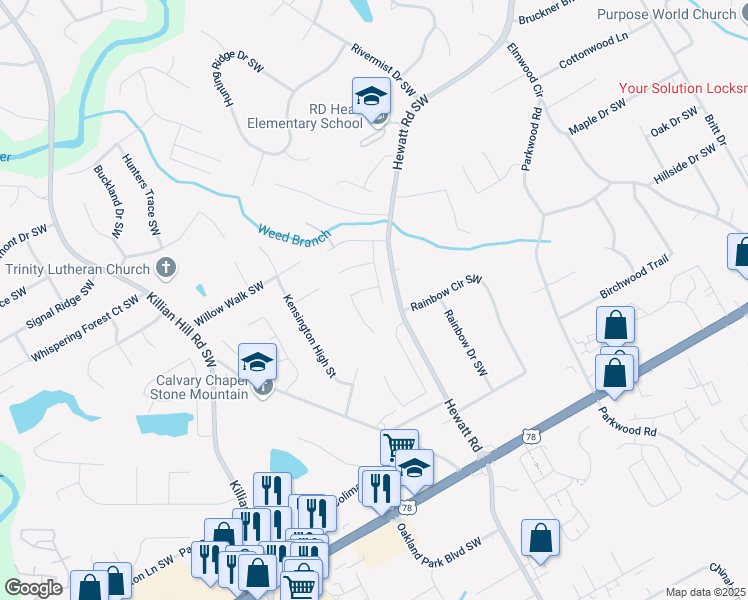 map of restaurants, bars, coffee shops, grocery stores, and more near 1985 Cider Press Trail in Lilburn