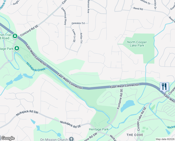 map of restaurants, bars, coffee shops, grocery stores, and more near 4900 Hickory Mill Drive Southeast in Smyrna