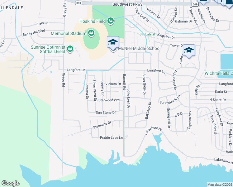 map of restaurants, bars, coffee shops, grocery stores, and more near West Trail in Wichita Falls