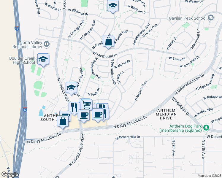 map of restaurants, bars, coffee shops, grocery stores, and more near 3304 West Honor Court in New River